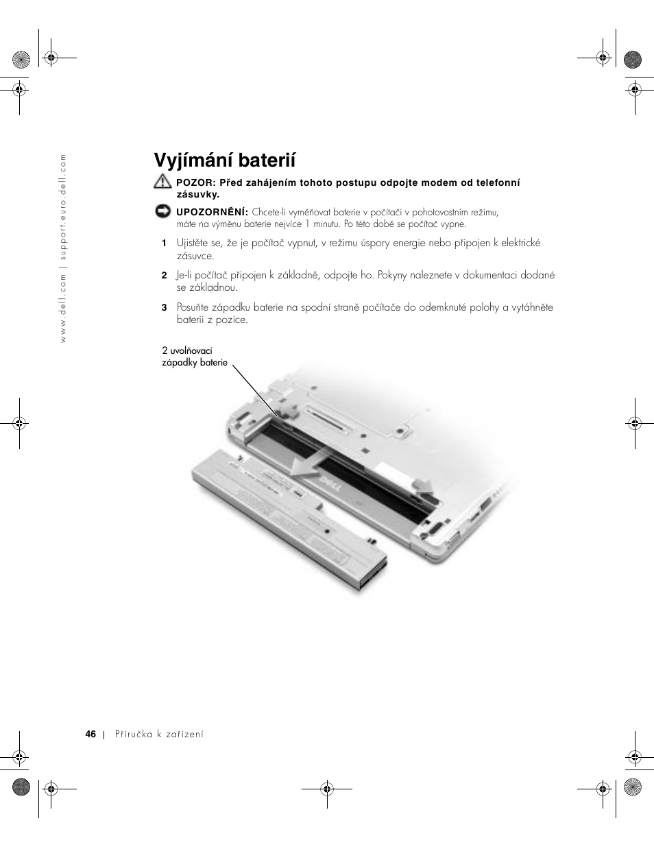 Vyjímání baterií | Dell Latitude X300 User Manual | Page 48 / 346