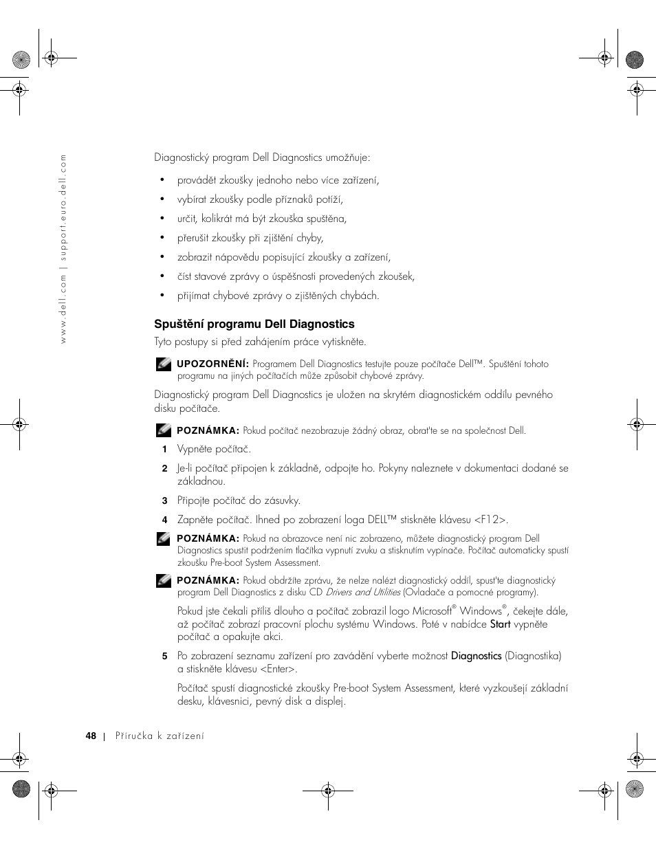 Spuštění programu dell diagnostics, Spuštżní programu dell diagnostics | Dell Latitude X300 User Manual | Page 50 / 346