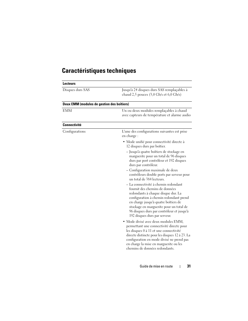Caractéristiques techniques | Dell PowerVault MD1220 User Manual | Page 33 / 122