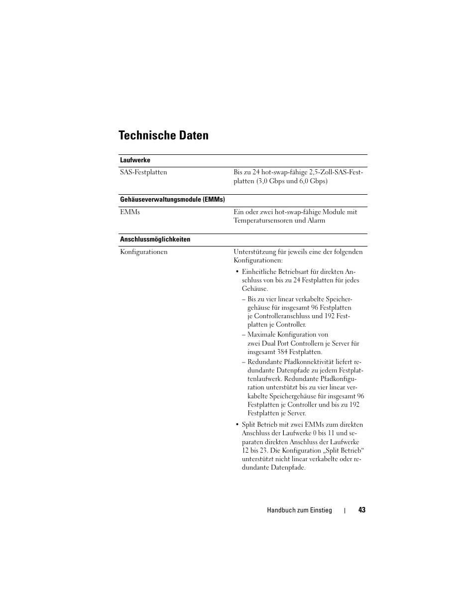 Technische daten | Dell PowerVault MD1220 User Manual | Page 45 / 122