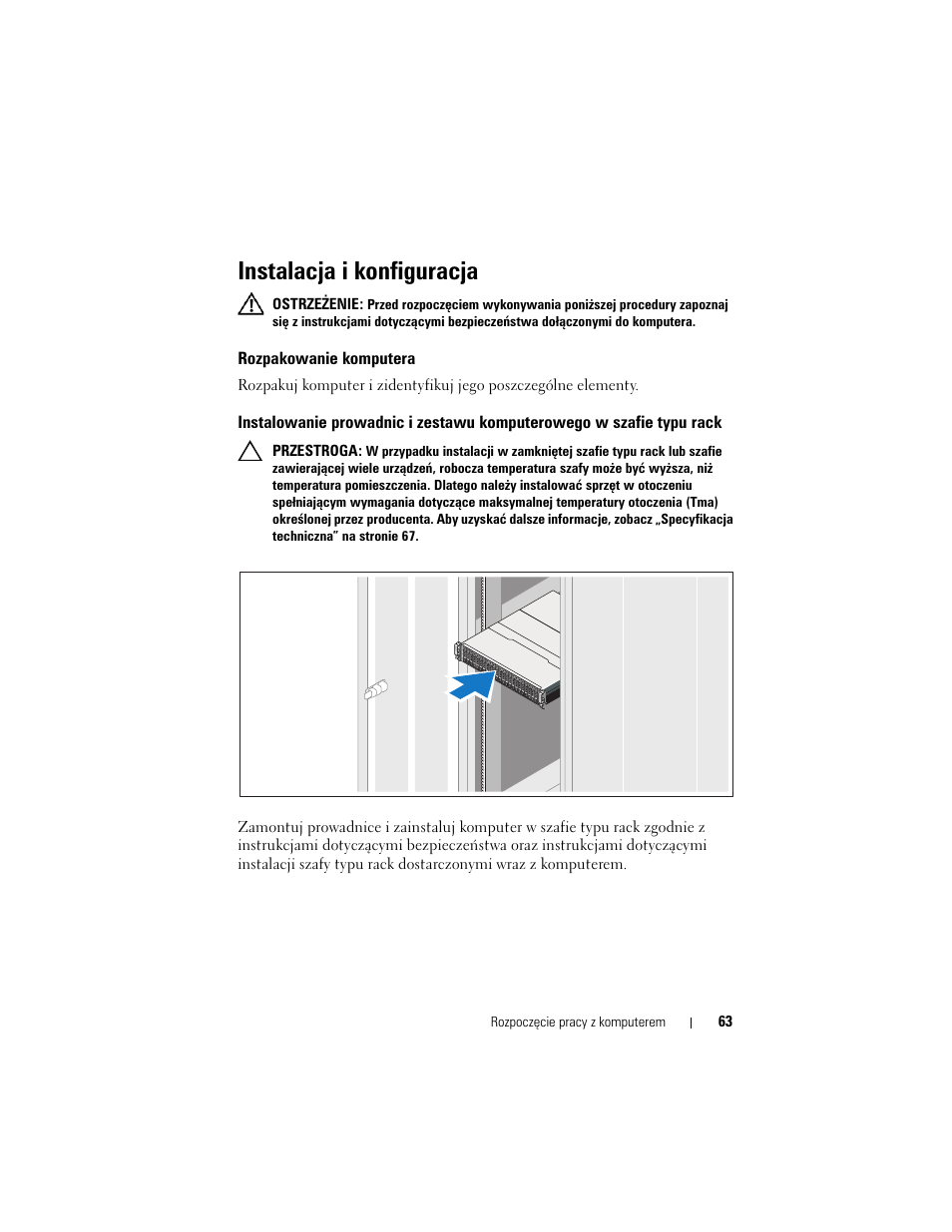 Instalacja i konfiguracja, Rozpakowanie komputera | Dell PowerVault MD1220 User Manual | Page 65 / 122