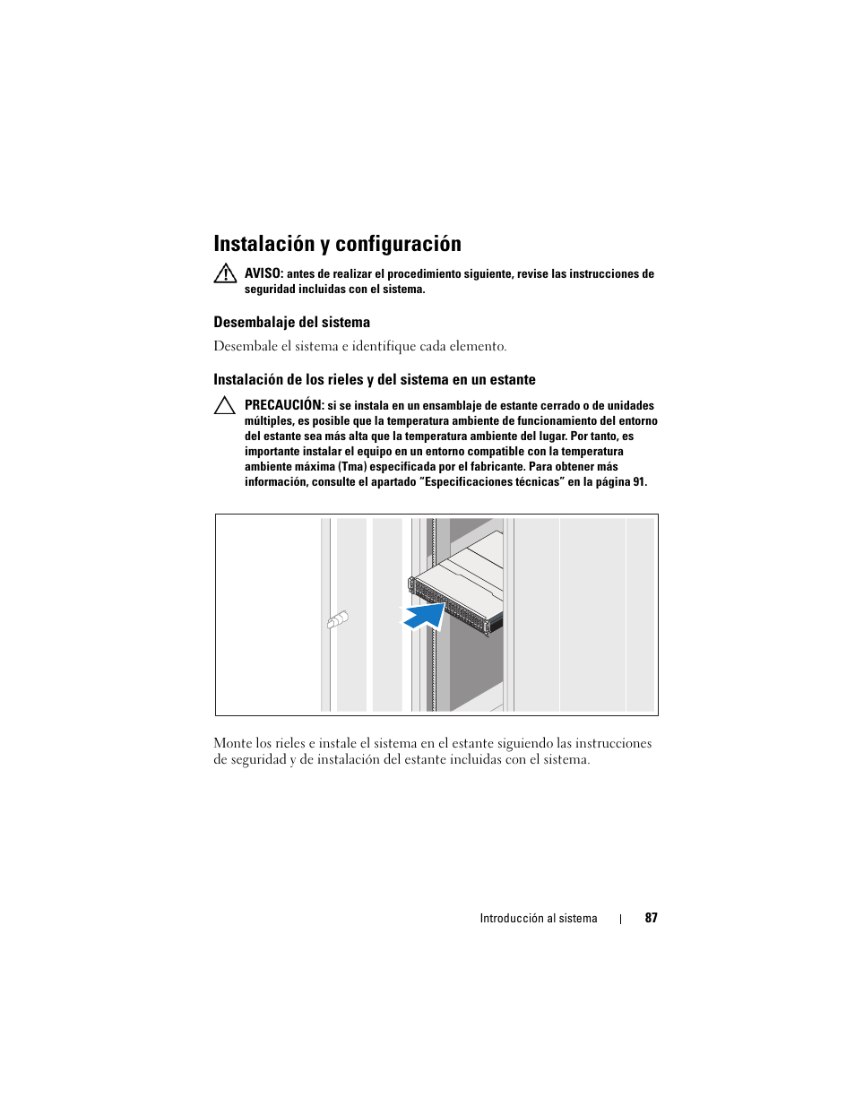 Instalación y configuración, Desembalaje del sistema | Dell PowerVault MD1220 User Manual | Page 89 / 122