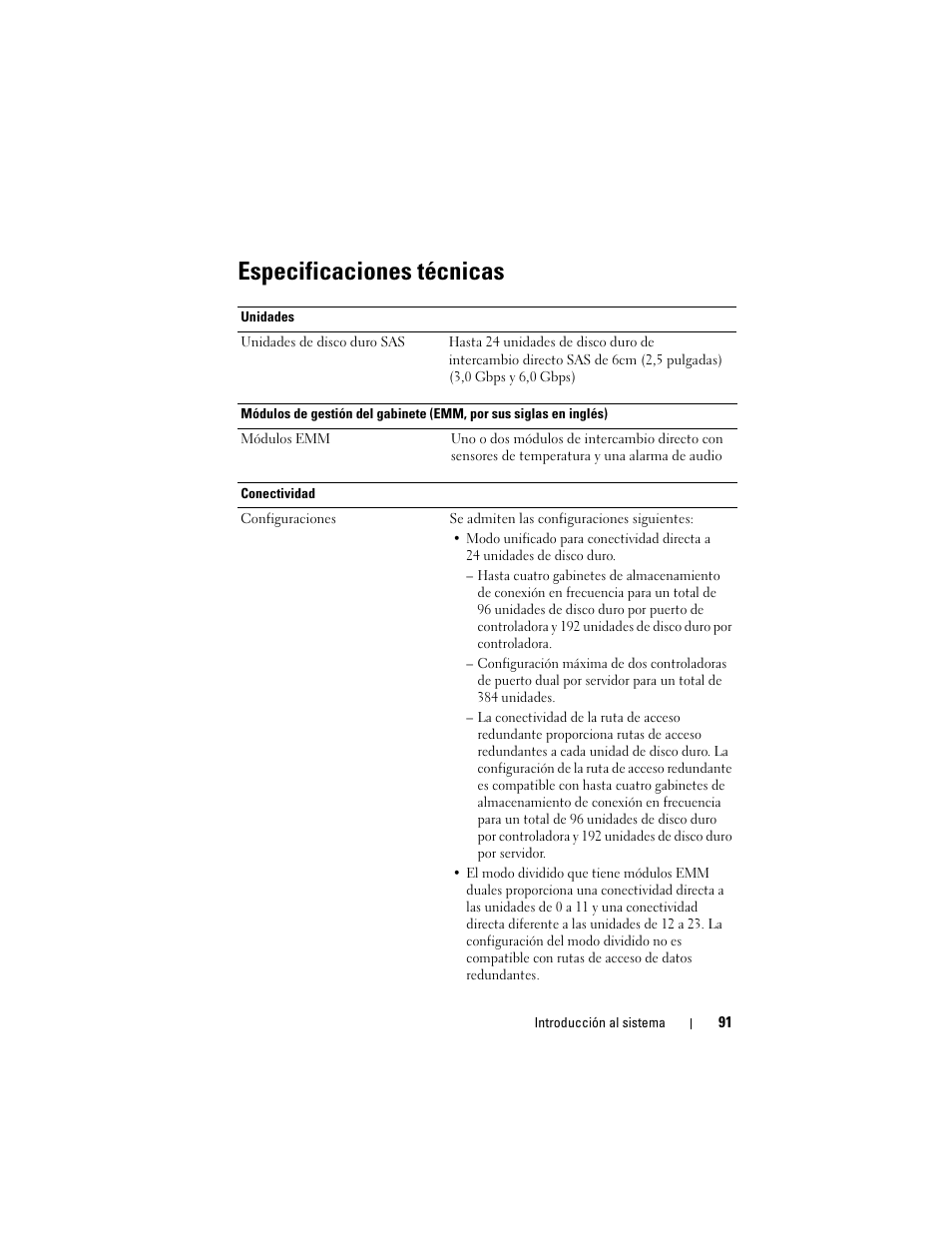 Especificaciones técnicas | Dell PowerVault MD1220 User Manual | Page 93 / 122