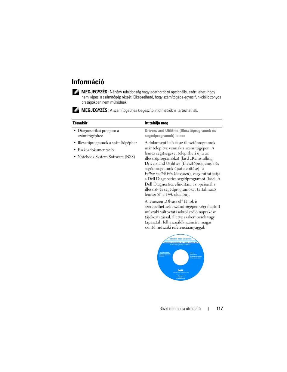 Információ | Dell Latitude D530 User Manual | Page 117 / 232