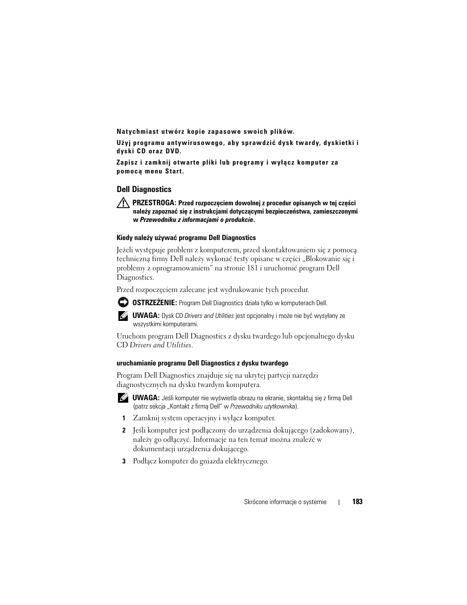 Dell diagnostics | Dell Latitude D530 User Manual | Page 183 / 232