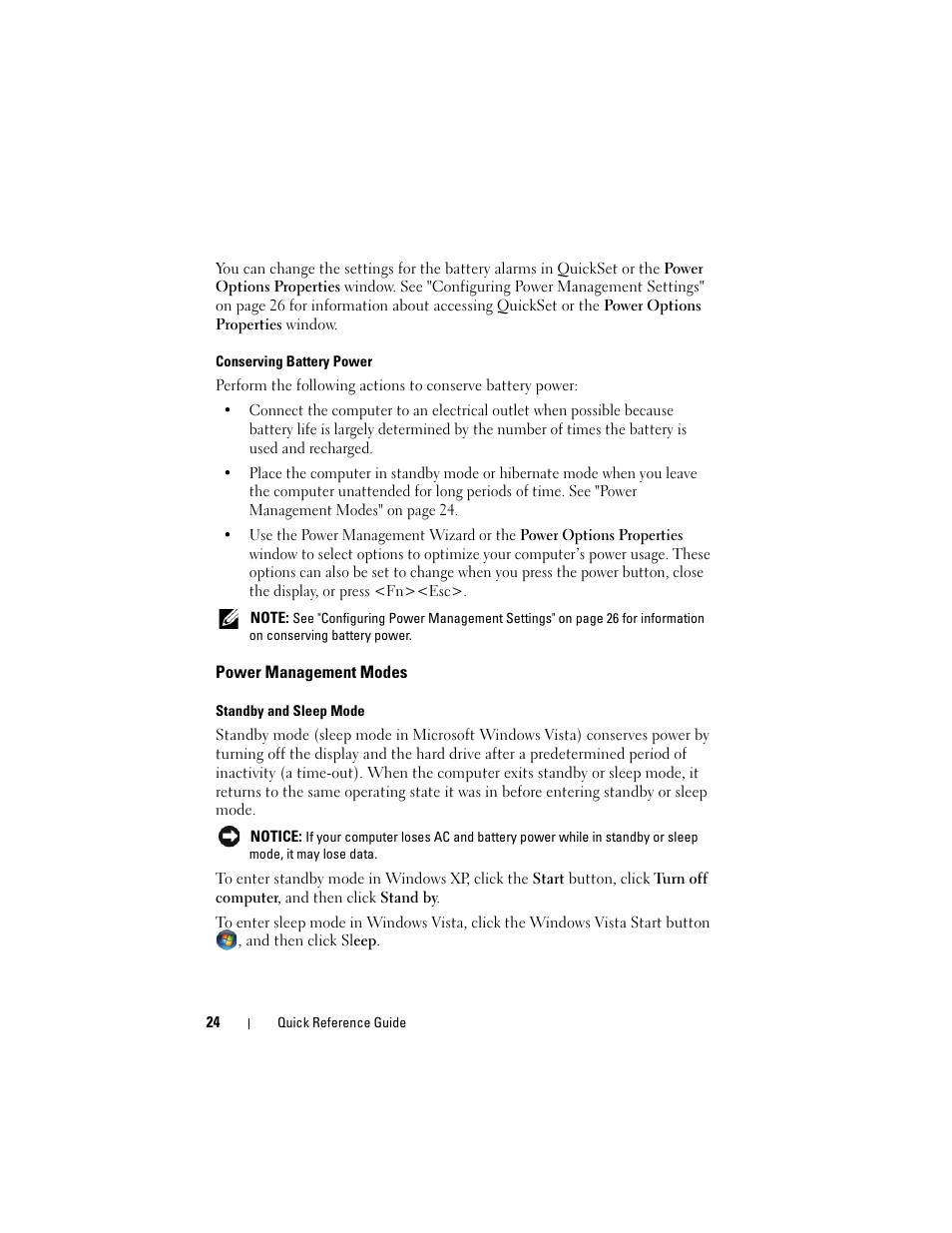 Power management modes | Dell Latitude D530 User Manual | Page 24 / 232