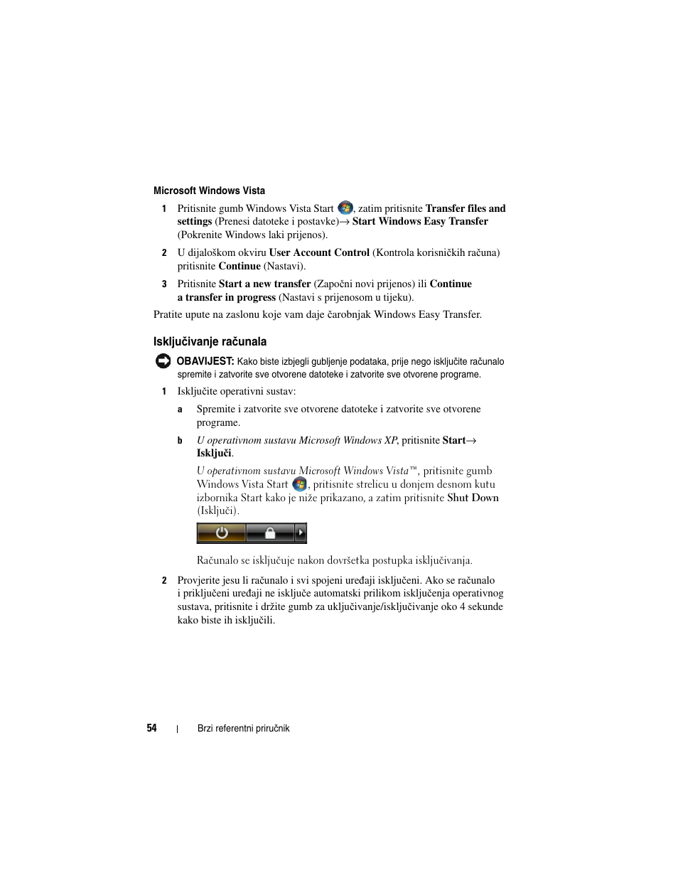 Isključivanje računala, Isklju, Čivanje računala | Dell Latitude D530 User Manual | Page 54 / 232