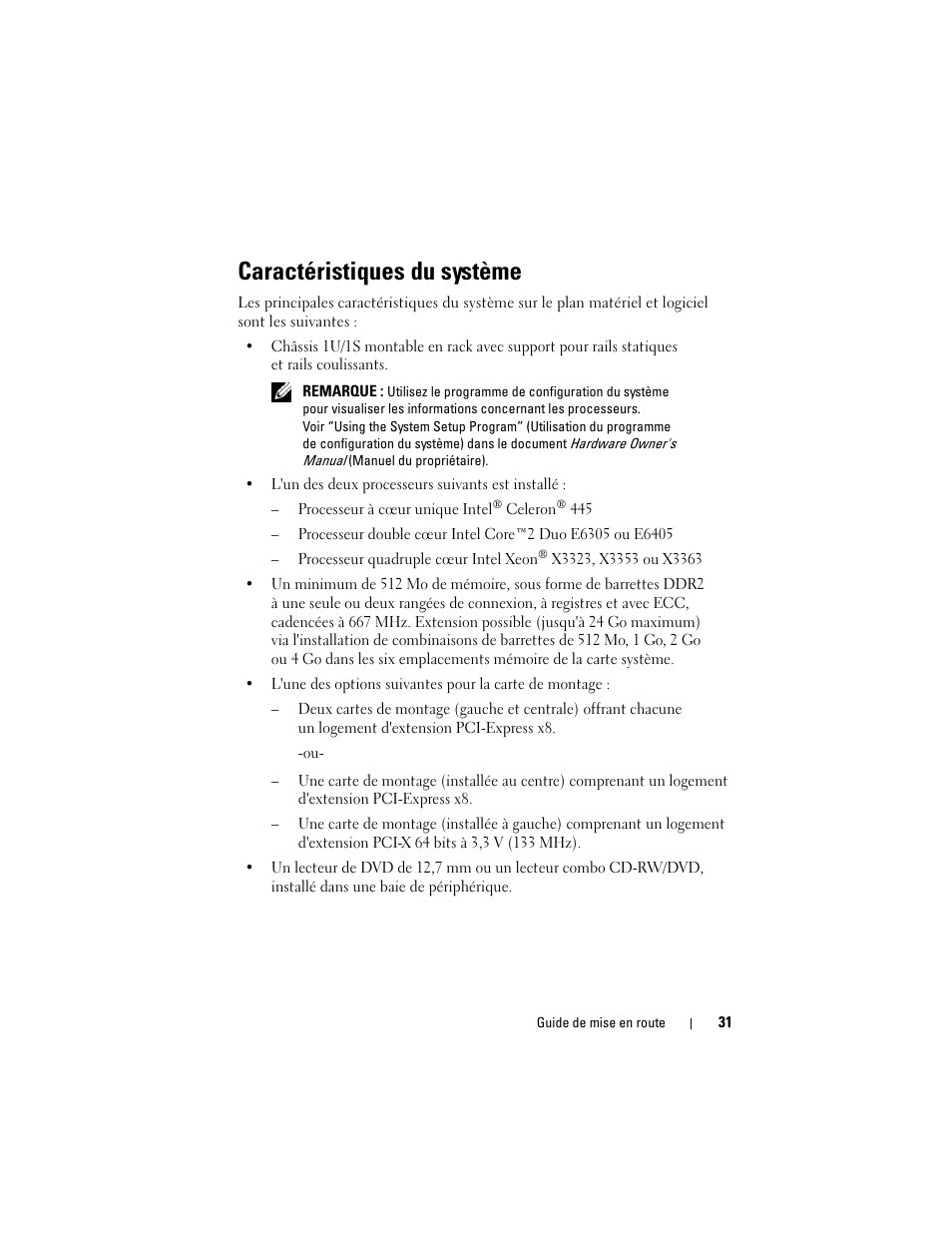 Caractéristiques du système | Dell POWEREDGE 300 User Manual | Page 33 / 138