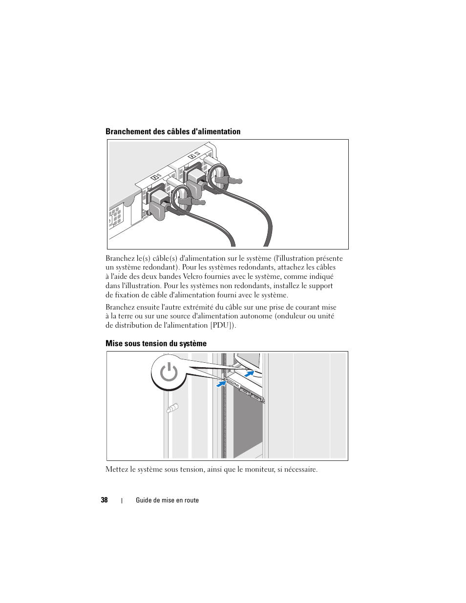 Branchement des câbles d'alimentation, Mise sous tension du système | Dell POWEREDGE 300 User Manual | Page 40 / 138