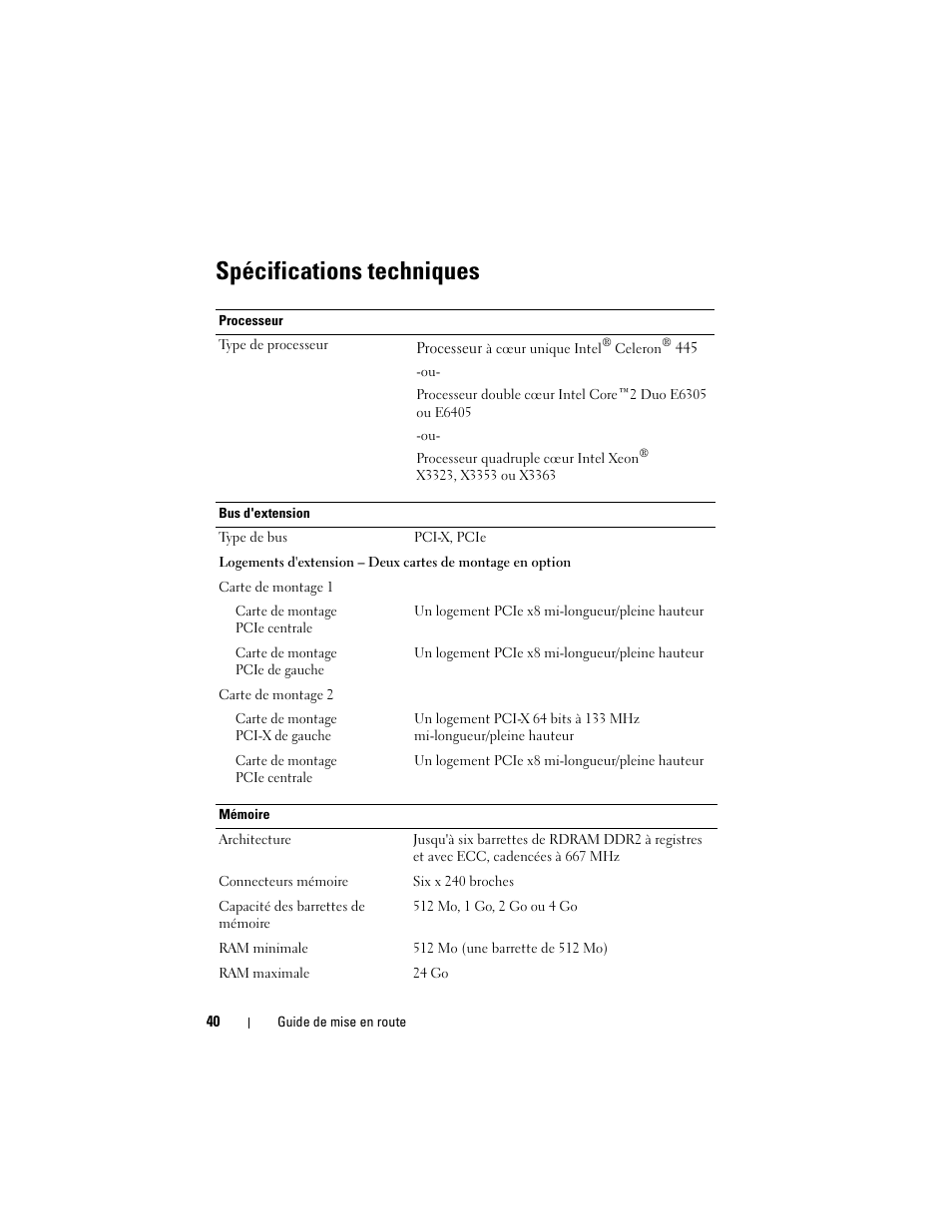 Spécifications techniques | Dell POWEREDGE 300 User Manual | Page 42 / 138