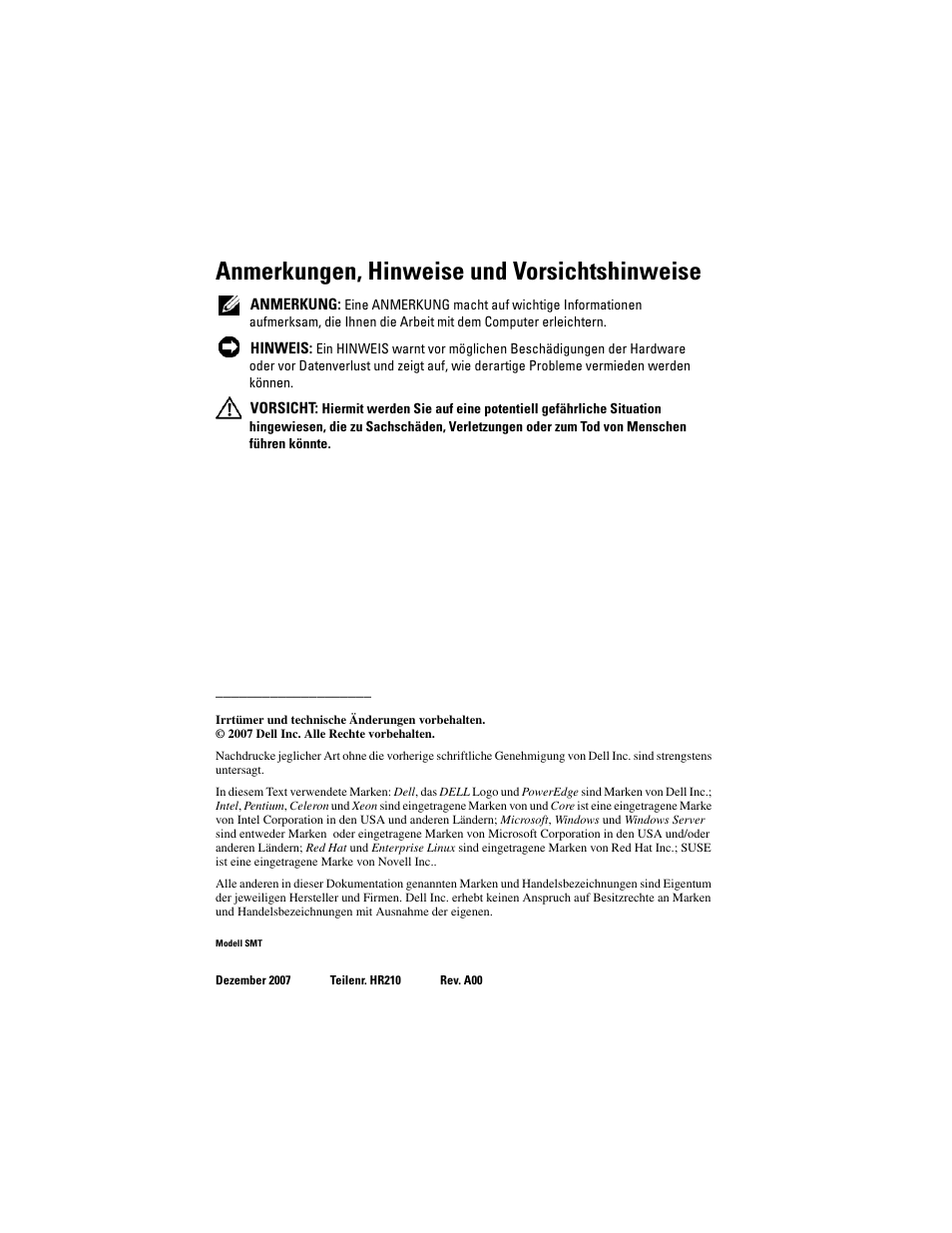 Anmerkungen, hinweise und vorsichtshinweise | Dell POWEREDGE 300 User Manual | Page 48 / 138