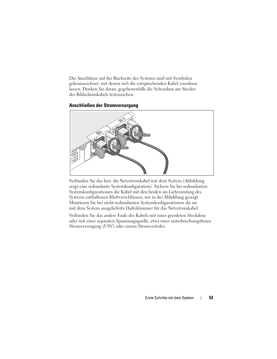 Anschließen der stromversorgung | Dell POWEREDGE 300 User Manual | Page 55 / 138