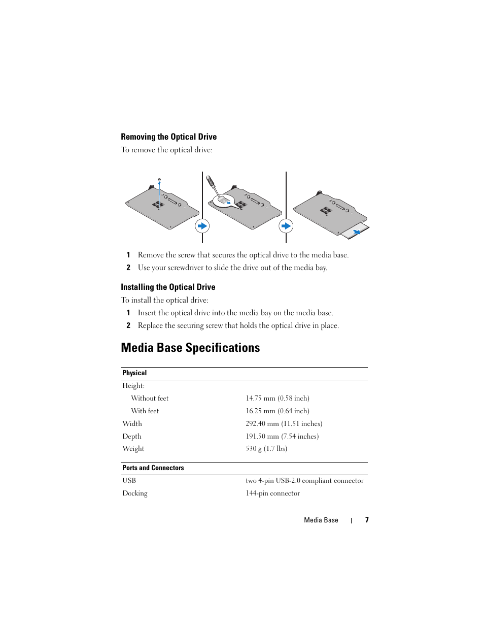 Media base specifications | Dell Latitude XT3 User Manual | Page 9 / 108