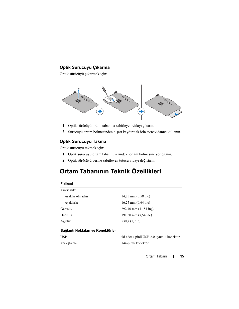 Ortam tabanının teknik özellikleri | Dell Latitude XT3 User Manual | Page 97 / 108