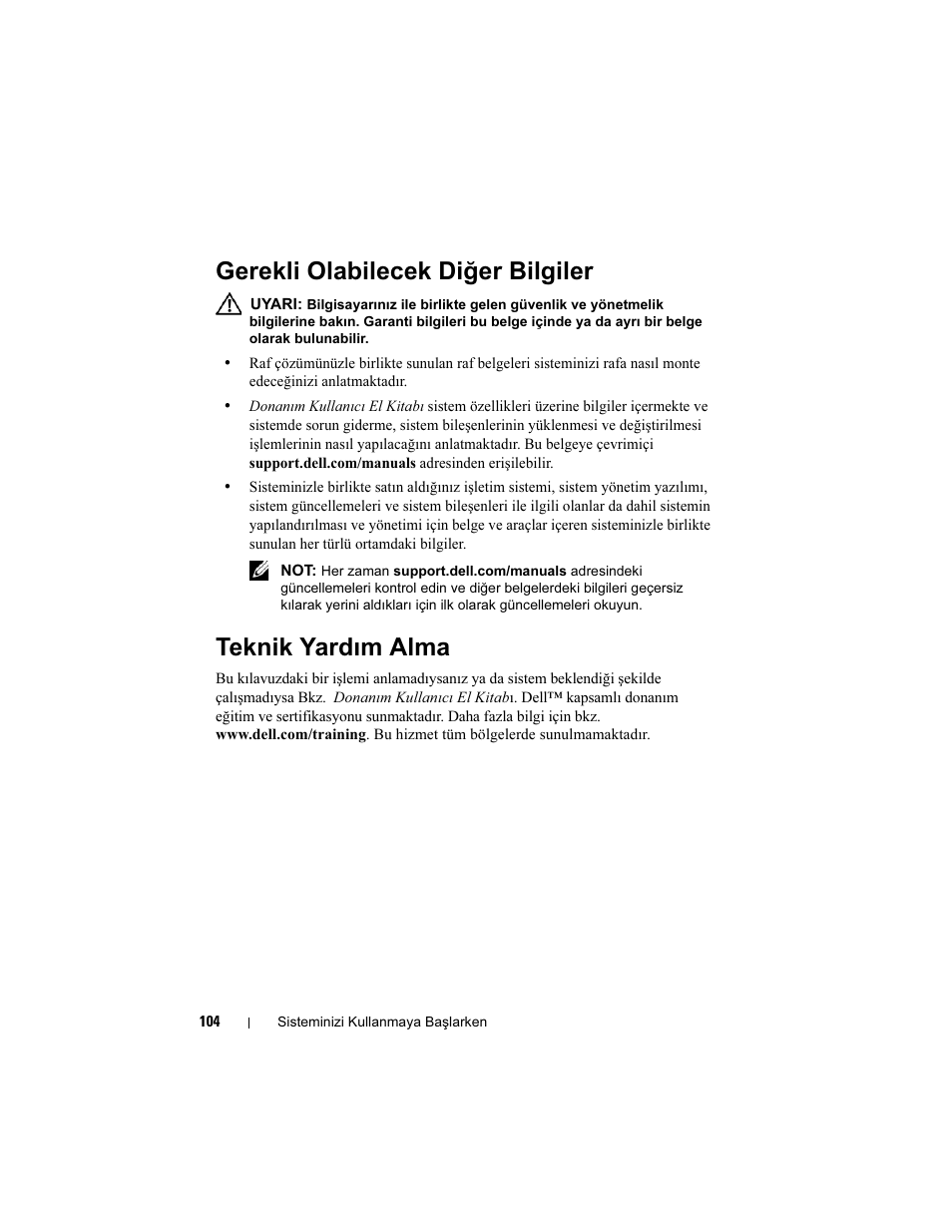 Gerekli olabilecek diğer bilgiler, Teknik yardım alma | Dell PowerEdge R910 User Manual | Page 106 / 122