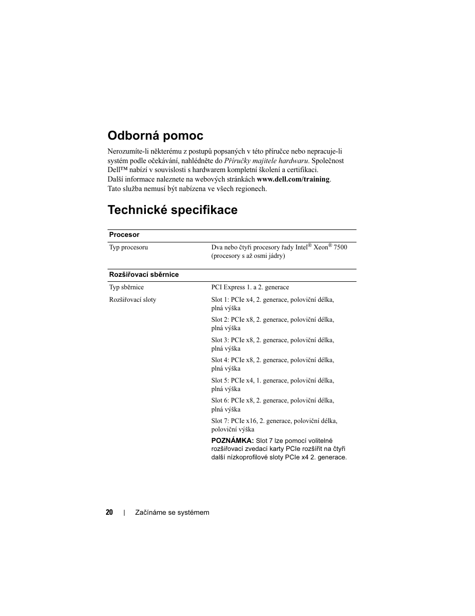 Odborná pomoc, Technické specifikace | Dell PowerEdge R910 User Manual | Page 22 / 122