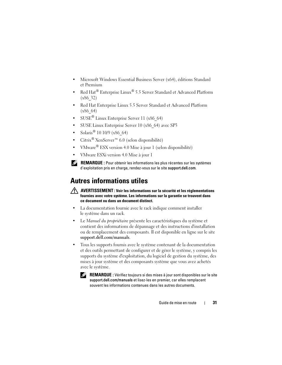 Autres informations utiles | Dell PowerEdge R910 User Manual | Page 33 / 122