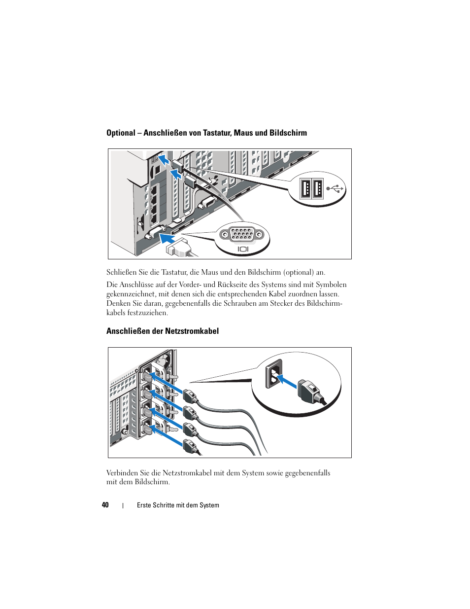 Anschließen der netzstromkabel | Dell PowerEdge R910 User Manual | Page 42 / 122