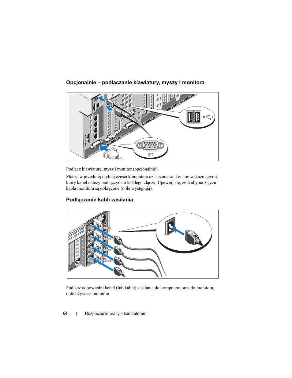 Podłączanie kabli zasilania | Dell PowerEdge R910 User Manual | Page 66 / 122