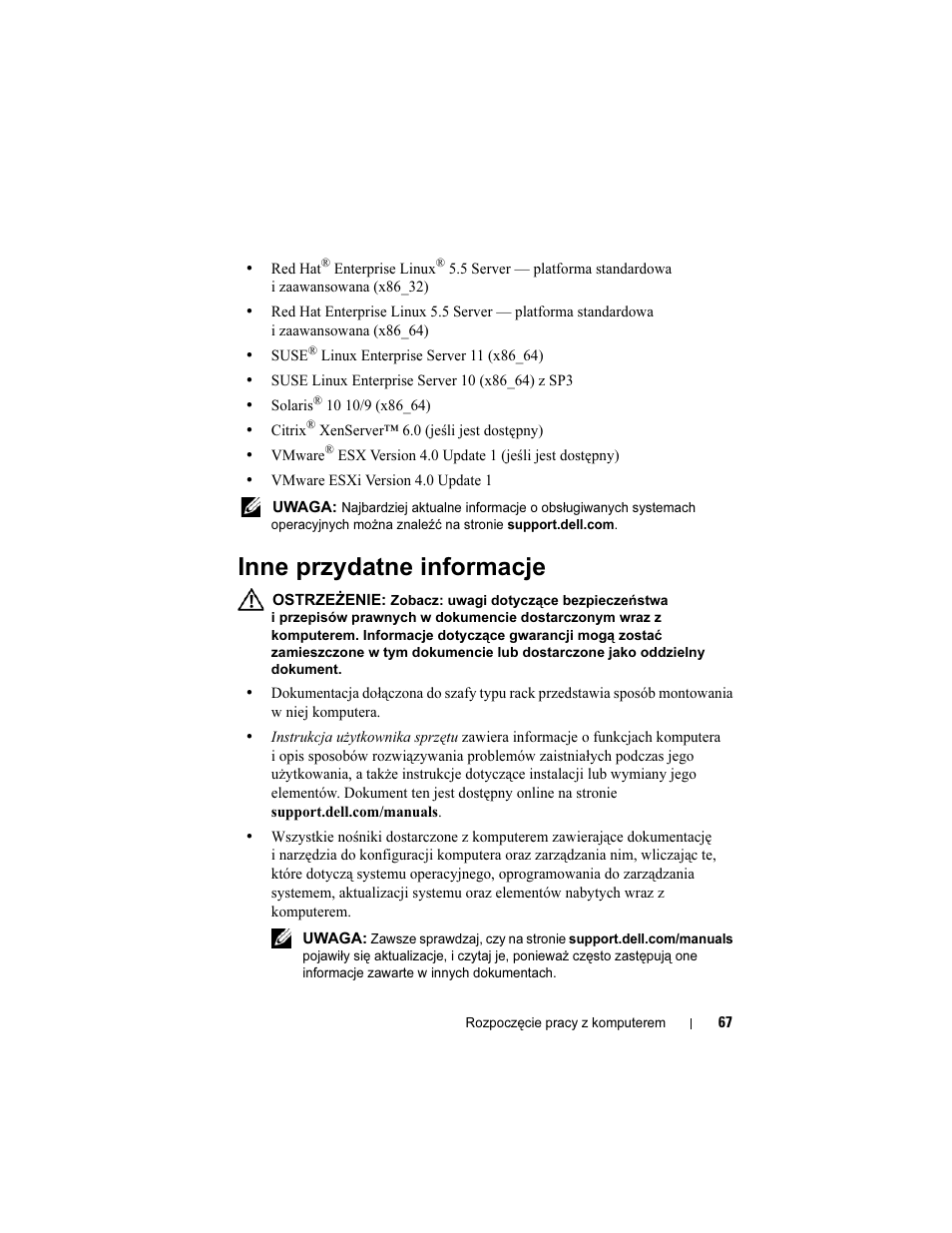 Inne przydatne informacje | Dell PowerEdge R910 User Manual | Page 69 / 122