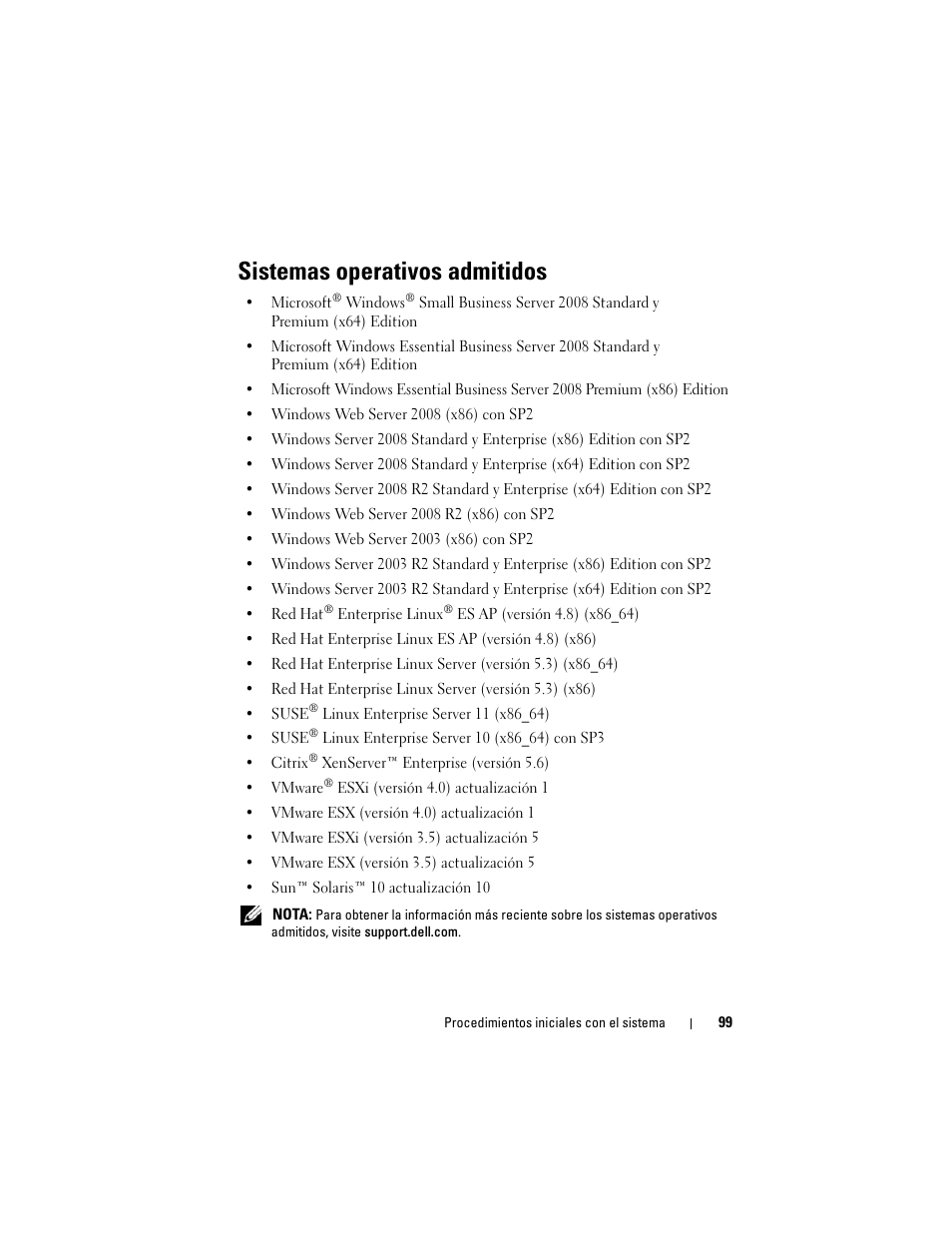 Sistemas operativos admitidos | Dell PowerEdge R310 User Manual | Page 101 / 132