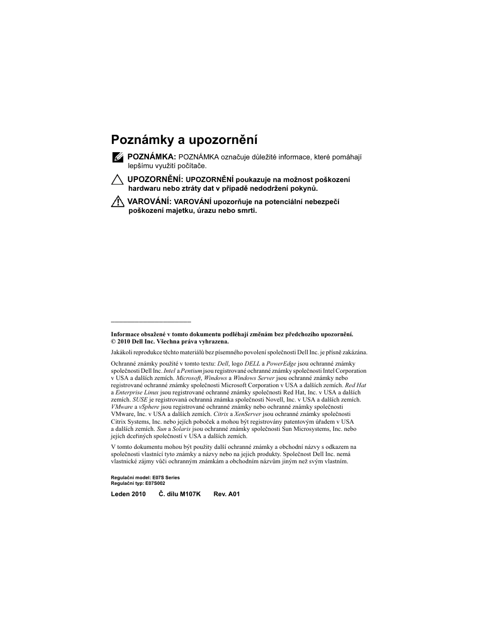 Poznámky a upozornění | Dell PowerEdge R310 User Manual | Page 16 / 132