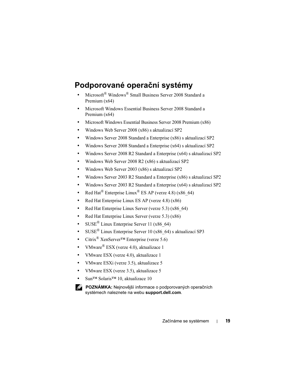 Podporované operační systémy | Dell PowerEdge R310 User Manual | Page 21 / 132