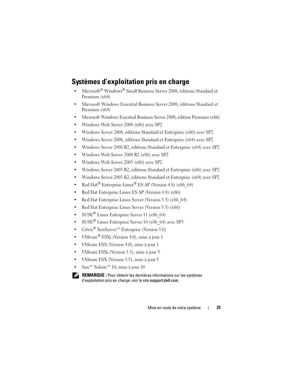 Systèmes d’exploitation pris en charge | Dell PowerEdge R310 User Manual | Page 33 / 132