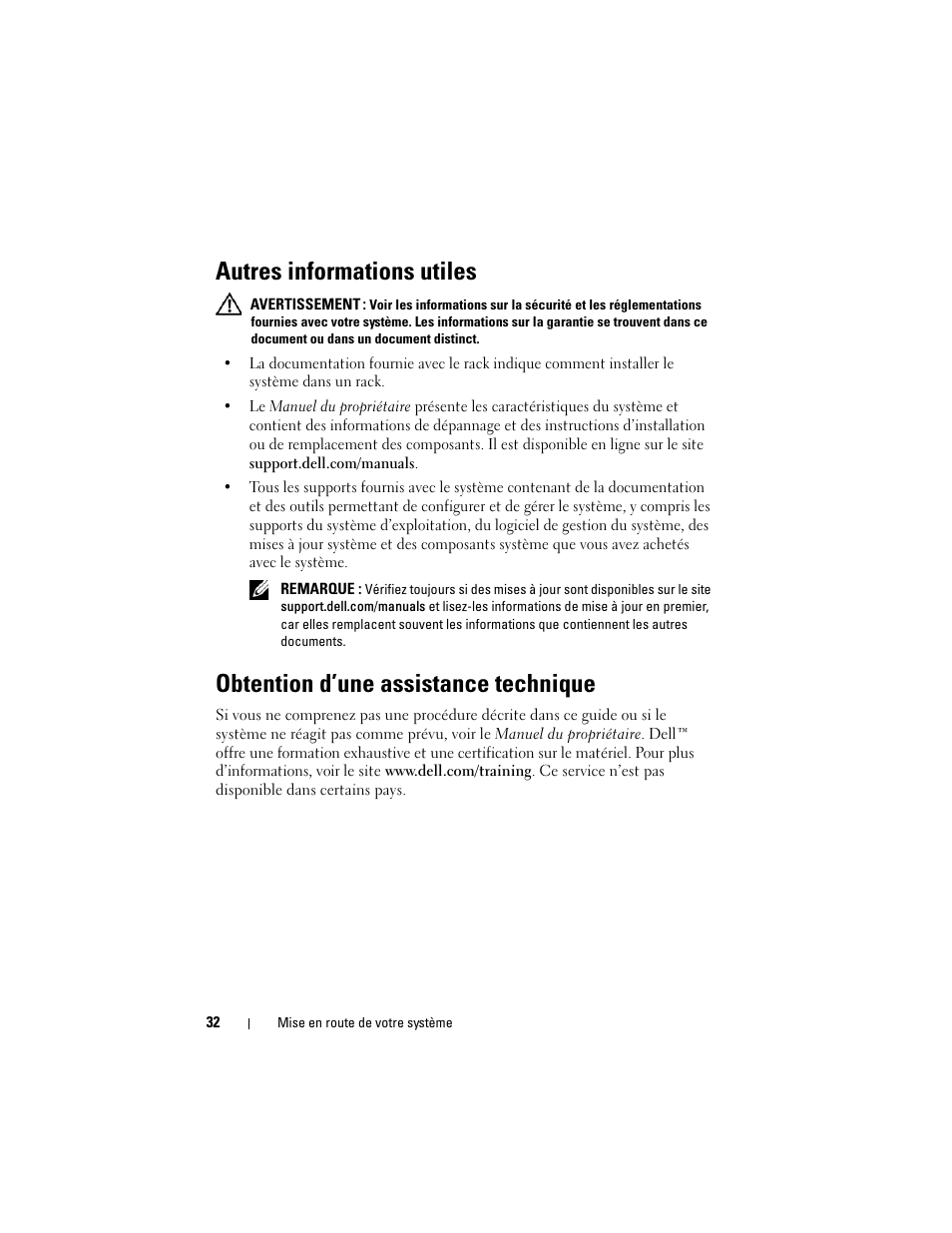 Autres informations utiles, Obtention d’une assistance technique | Dell PowerEdge R310 User Manual | Page 34 / 132