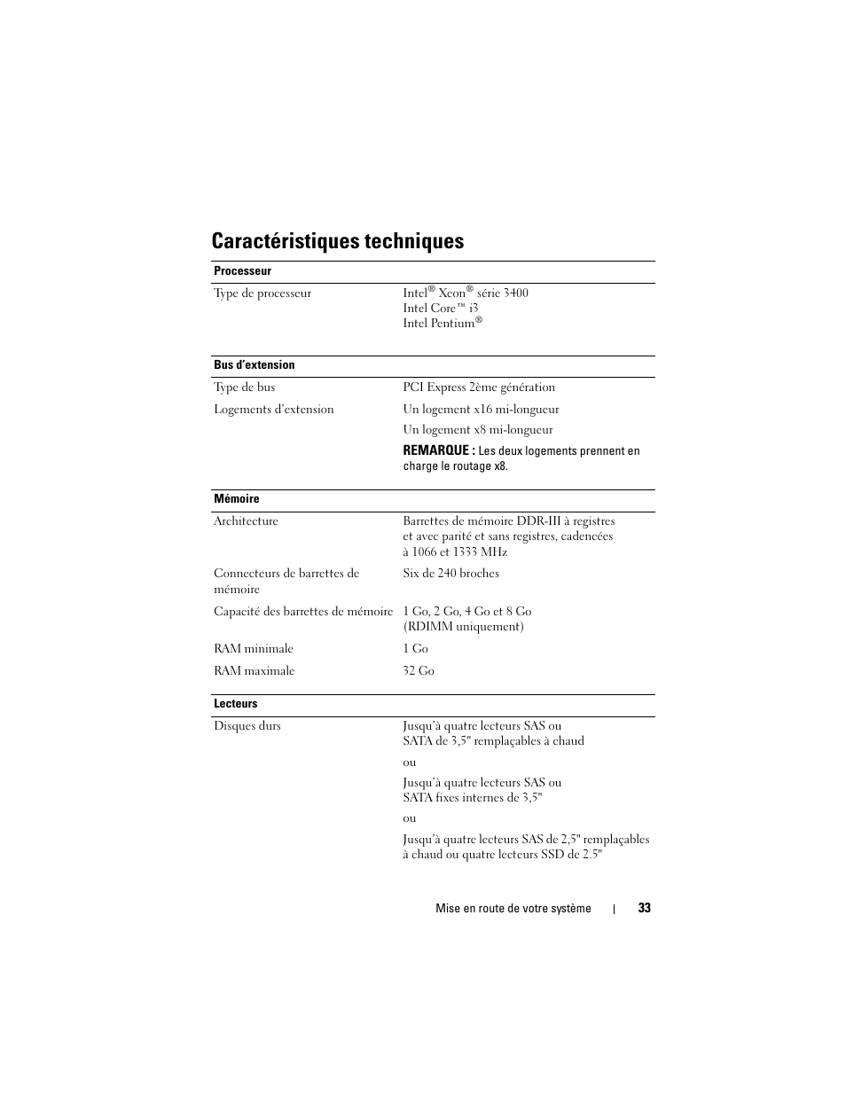 Caractéristiques techniques | Dell PowerEdge R310 User Manual | Page 35 / 132