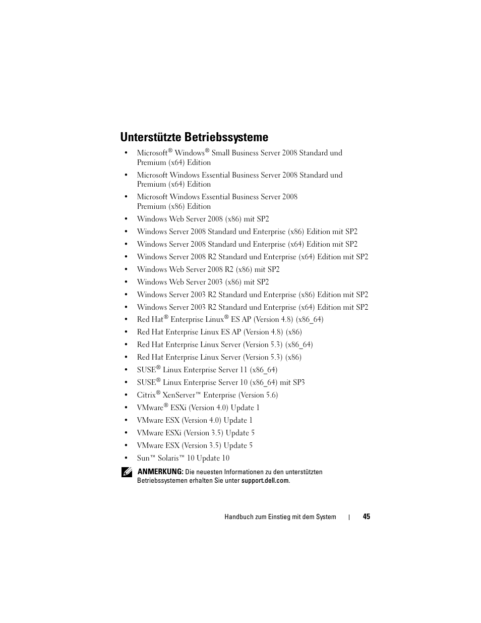 Unterstützte betriebssysteme | Dell PowerEdge R310 User Manual | Page 47 / 132