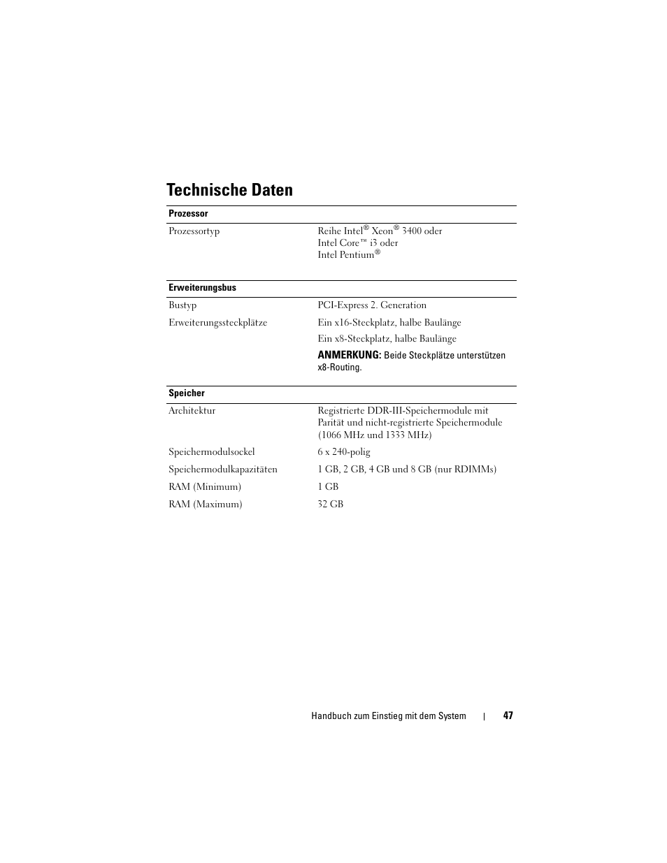 Technische daten | Dell PowerEdge R310 User Manual | Page 49 / 132