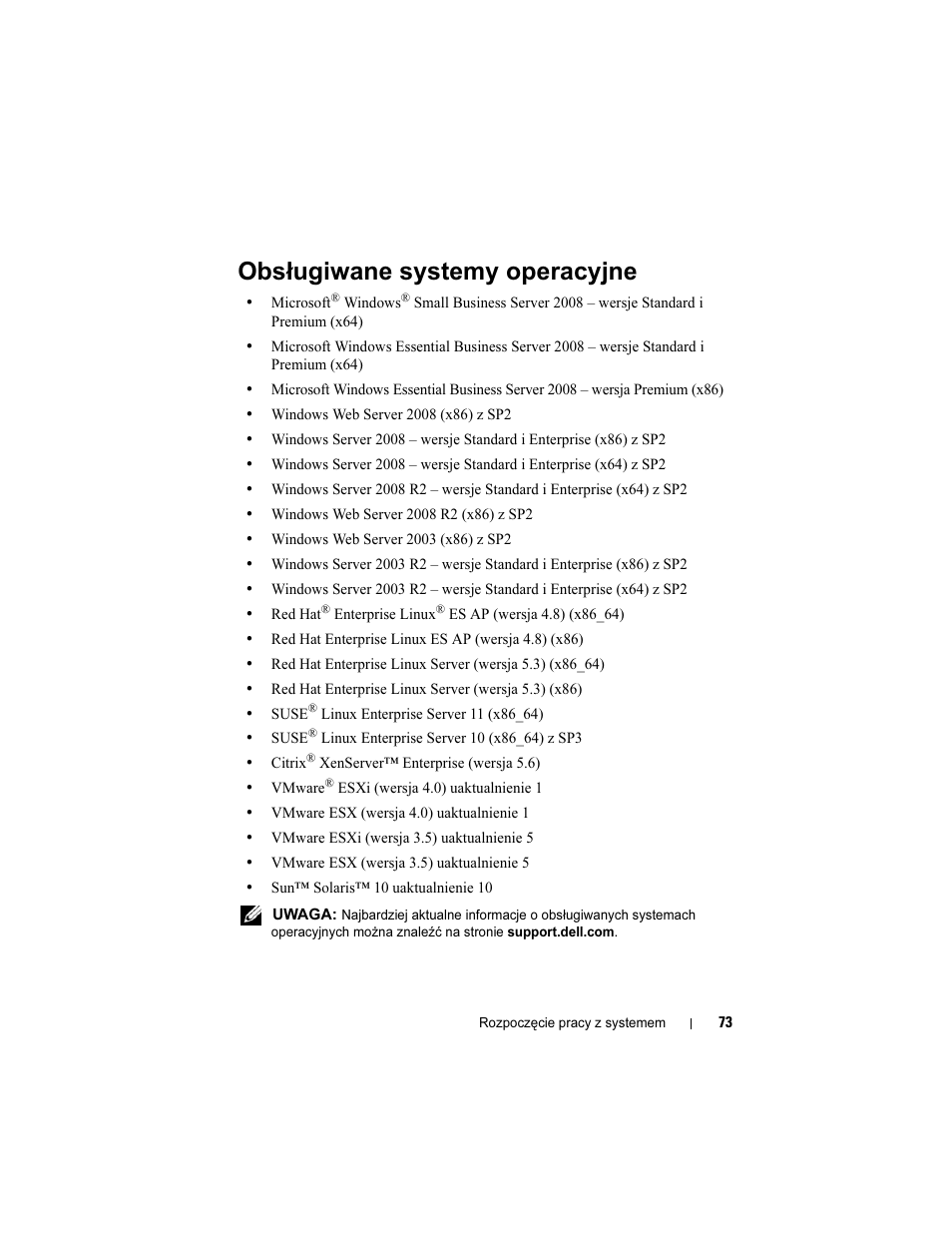 Obsługiwane systemy operacyjne | Dell PowerEdge R310 User Manual | Page 75 / 132