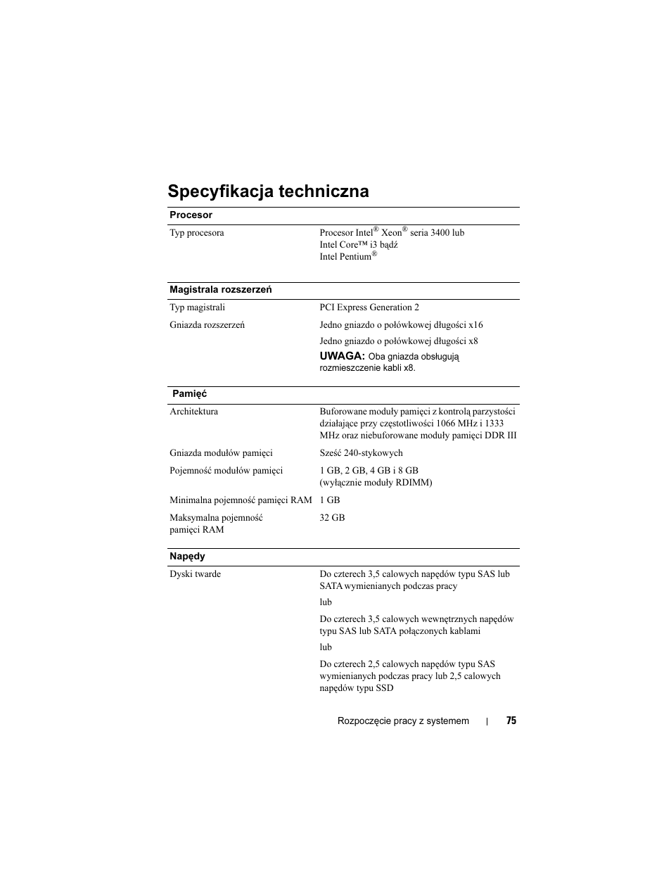 Specyfikacja techniczna | Dell PowerEdge R310 User Manual | Page 77 / 132