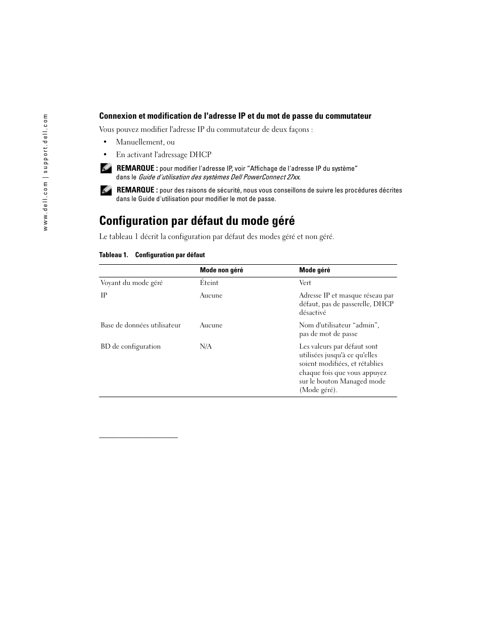 Configuration par défaut du mode géré | Dell PowerConnect 2716 User Manual | Page 6 / 12