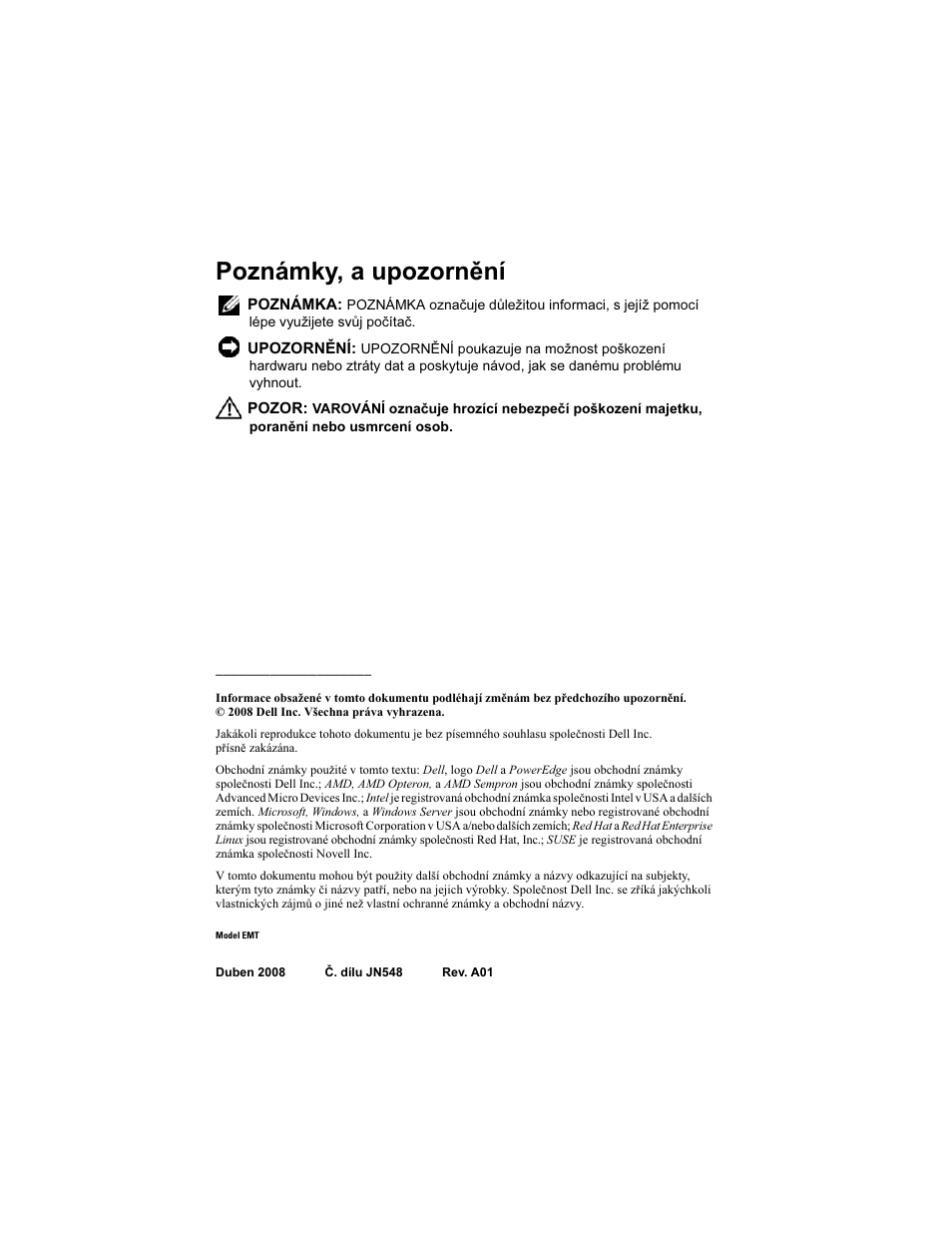 Poznámky, a upozornění | Dell PowerEdge T105 User Manual | Page 18 / 128