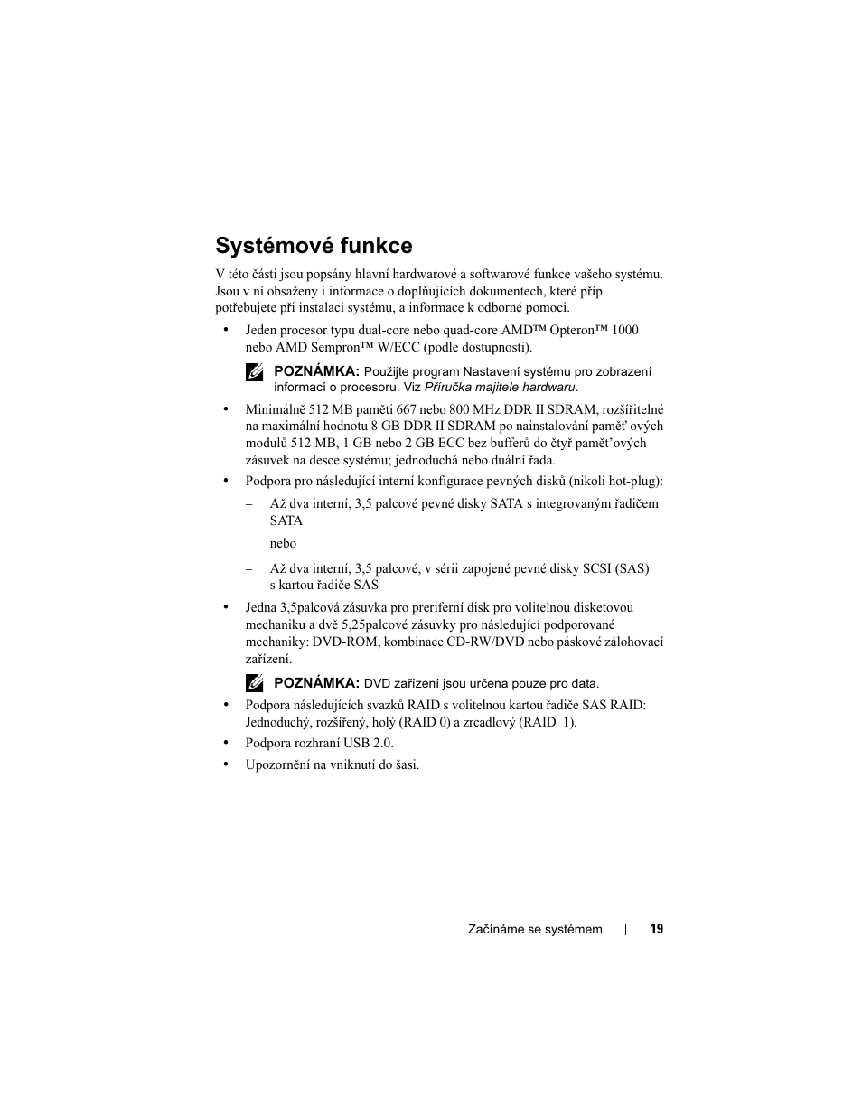 Systémové funkce | Dell PowerEdge T105 User Manual | Page 21 / 128