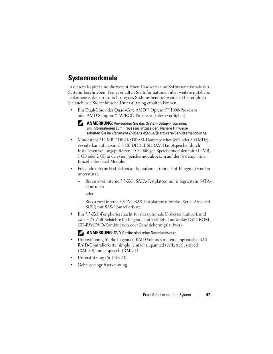 Systemmerkmale | Dell PowerEdge T105 User Manual | Page 49 / 128