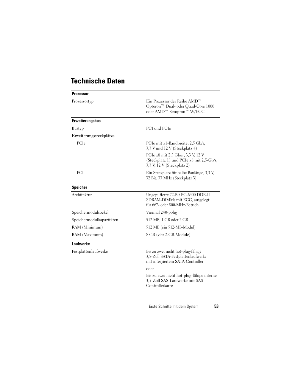 Technische daten | Dell PowerEdge T105 User Manual | Page 55 / 128