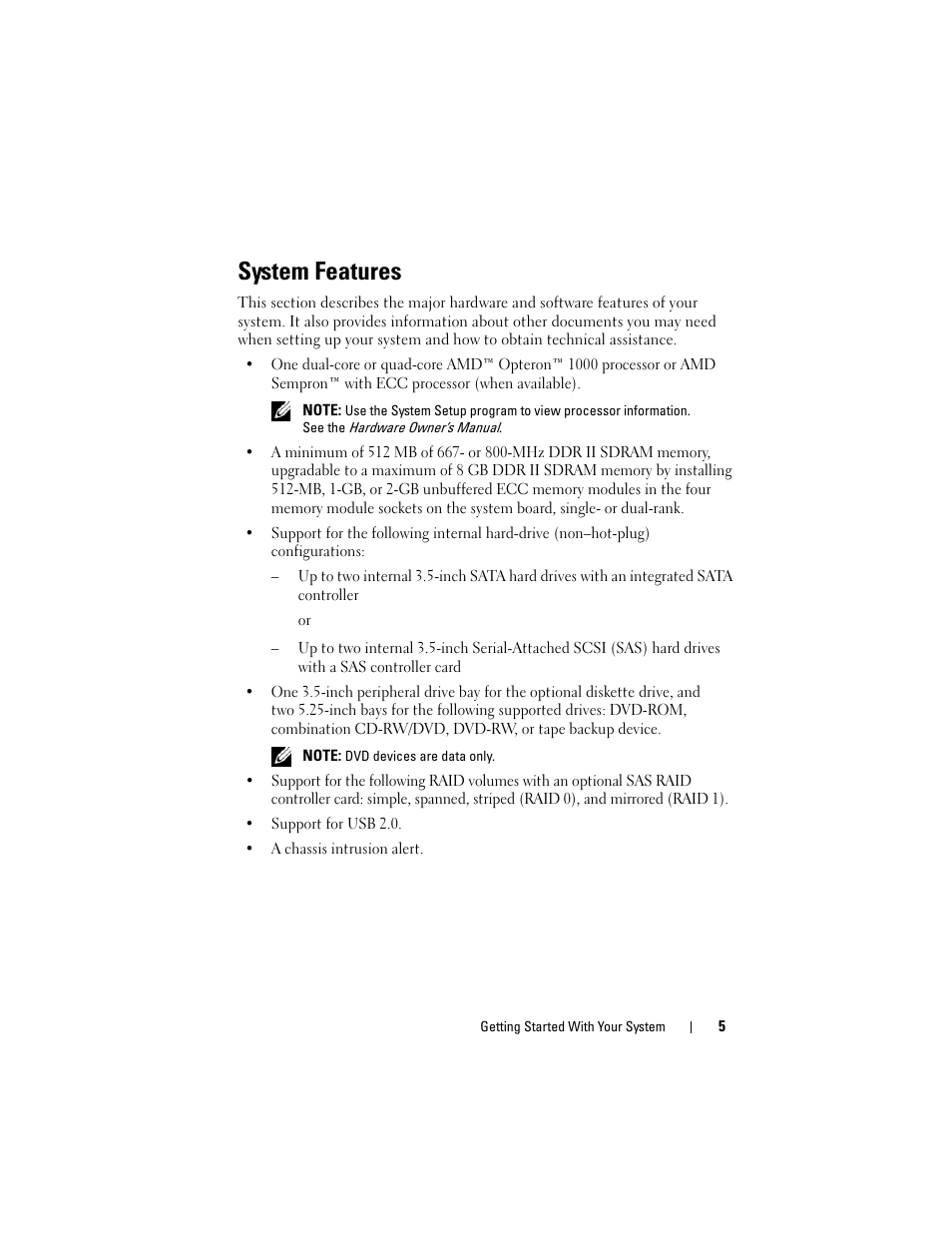 System features | Dell PowerEdge T105 User Manual | Page 7 / 128
