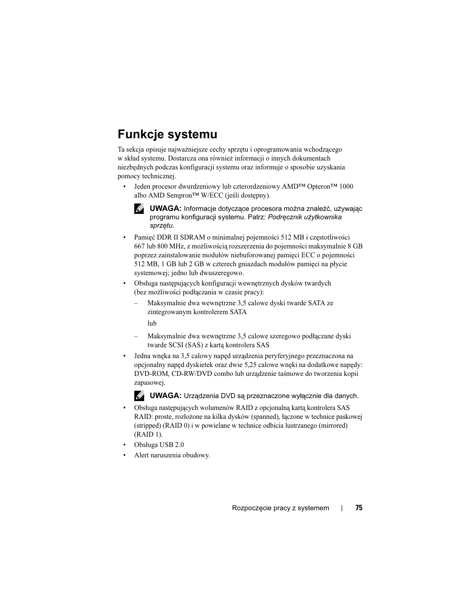 Funkcje systemu | Dell PowerEdge T105 User Manual | Page 77 / 128