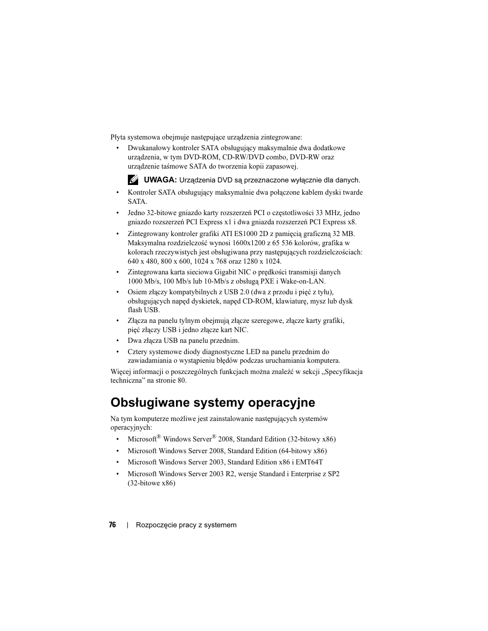 Obsługiwane systemy operacyjne | Dell PowerEdge T105 User Manual | Page 78 / 128