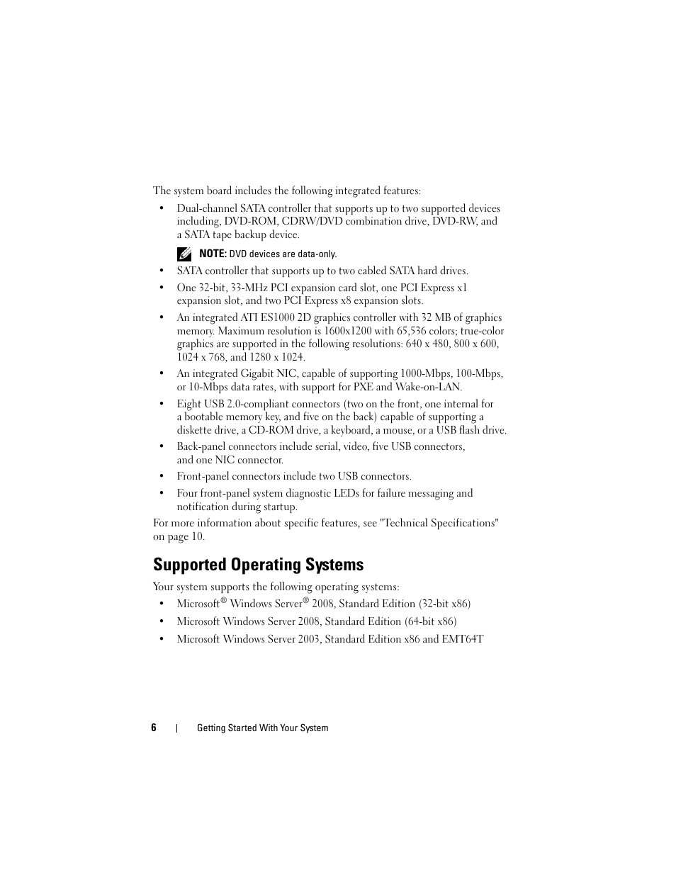 Supported operating systems | Dell PowerEdge T105 User Manual | Page 8 / 128
