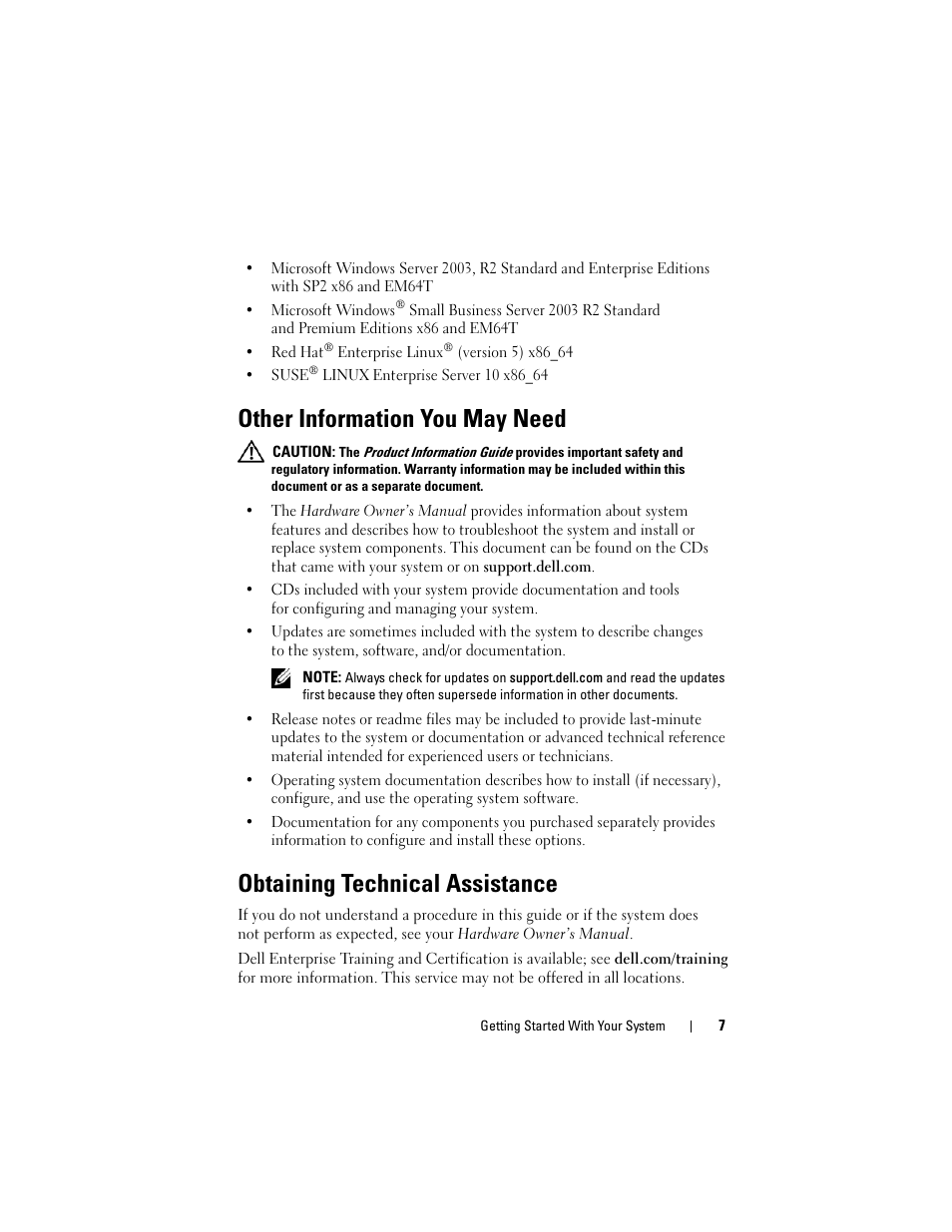 Other information you may need, Obtaining technical assistance | Dell PowerEdge T105 User Manual | Page 9 / 128