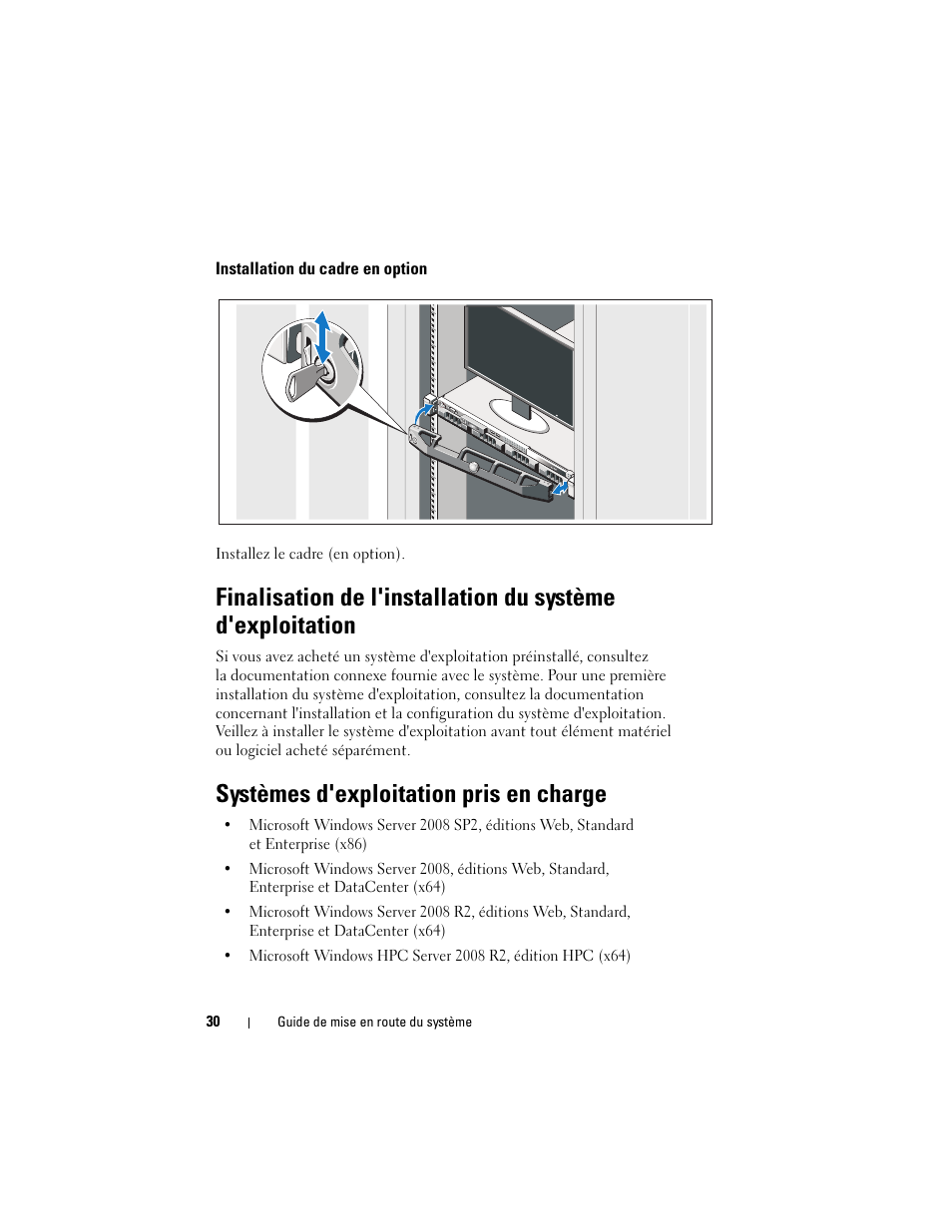 Installation du cadre en option, Systèmes d'exploitation pris en charge | Dell PowerEdge R415 User Manual | Page 32 / 130