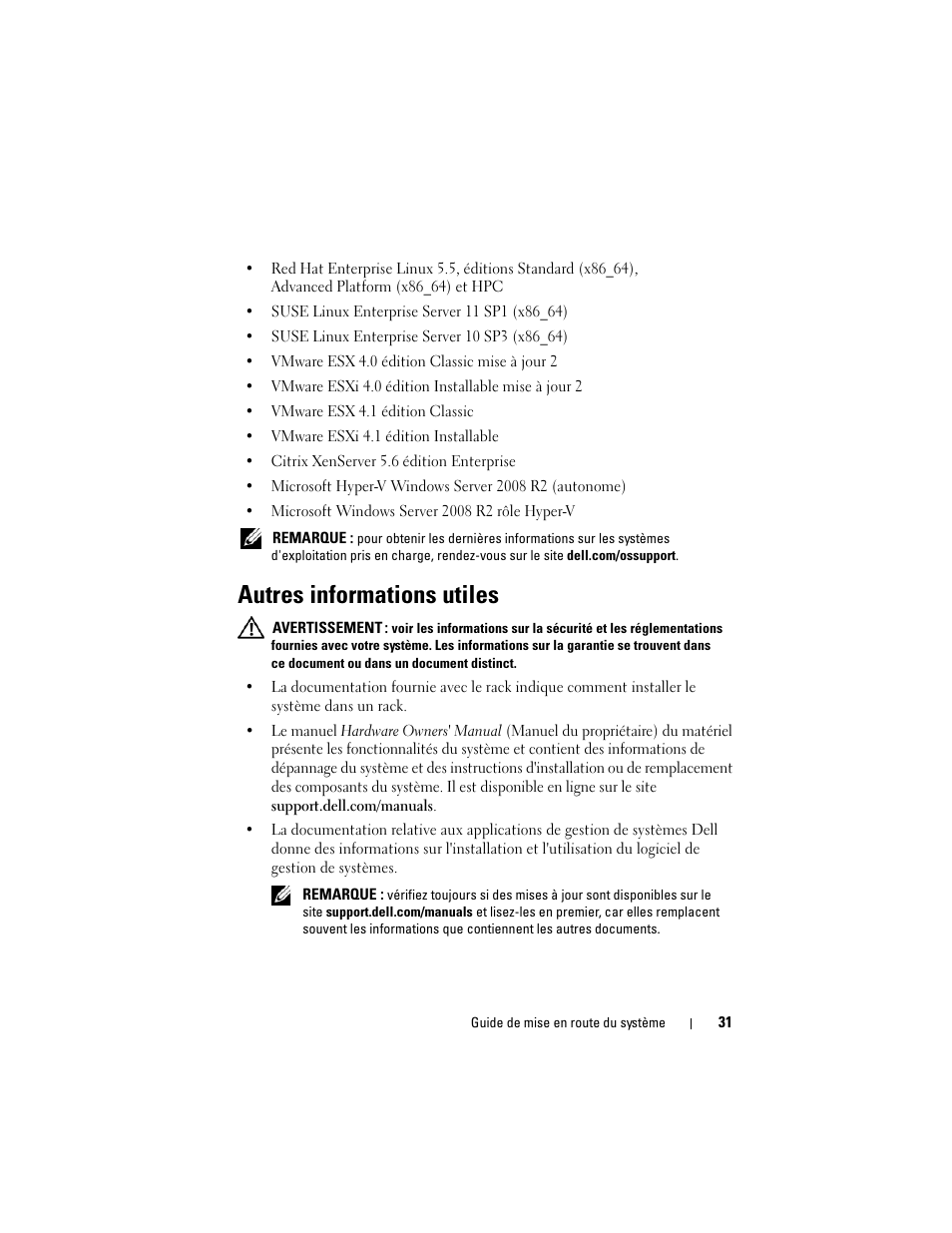 Autres informations utiles | Dell PowerEdge R415 User Manual | Page 33 / 130