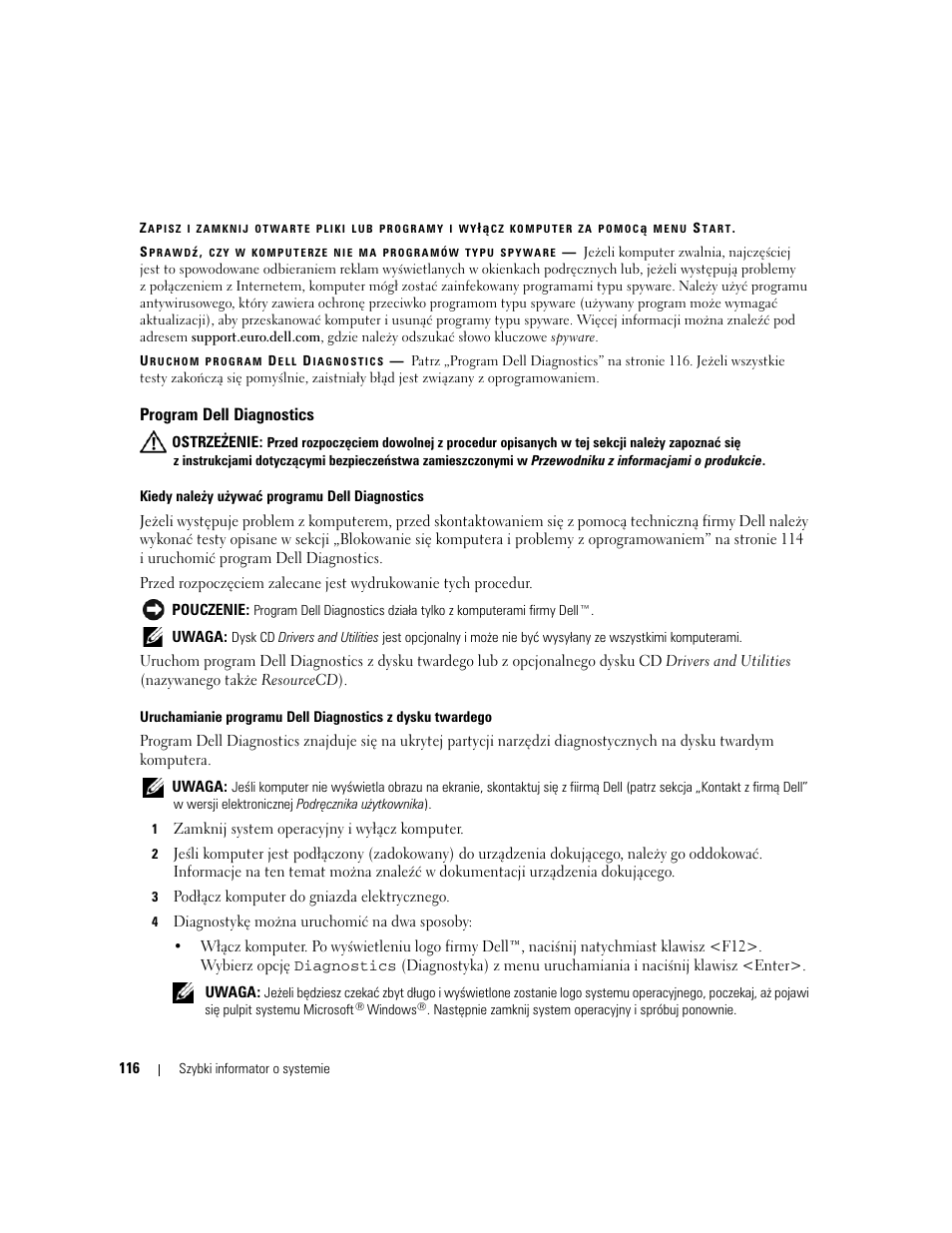 Program dell diagnostics | Dell Latitude D620 ATG User Manual | Page 116 / 144