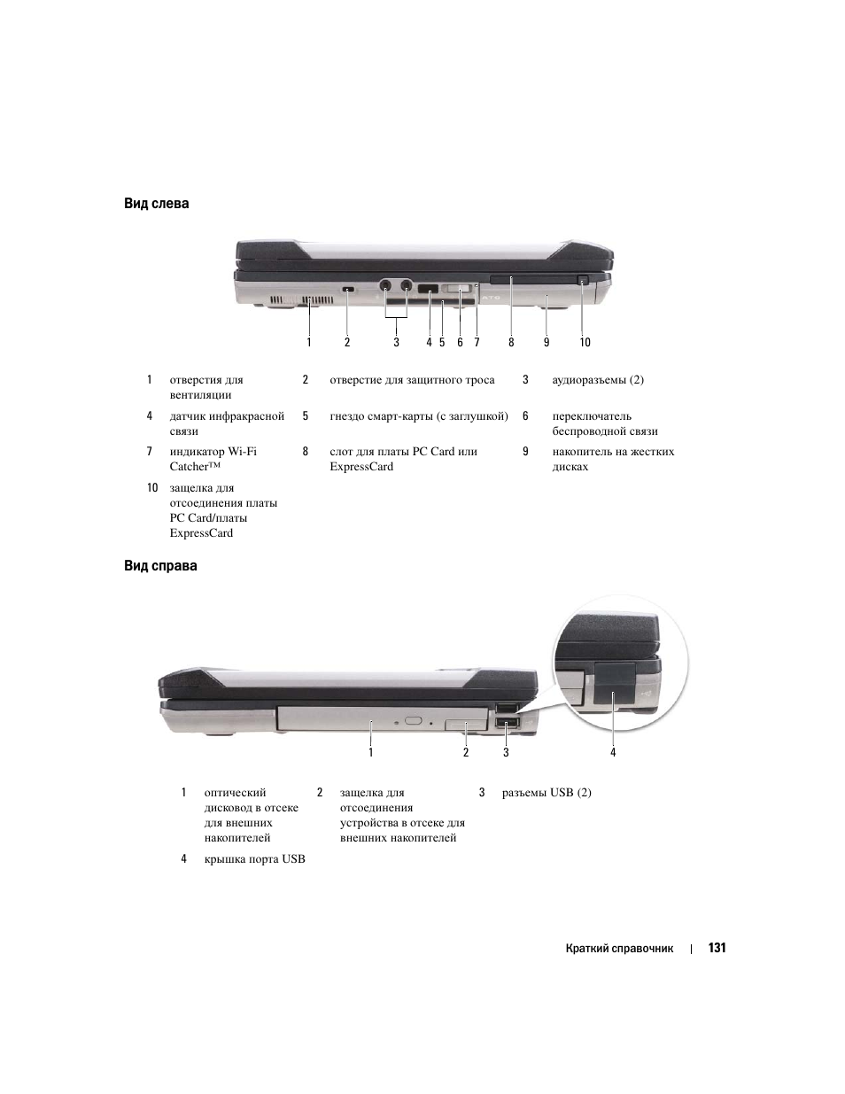 Вид слева, Вид справа | Dell Latitude D620 ATG User Manual | Page 131 / 144