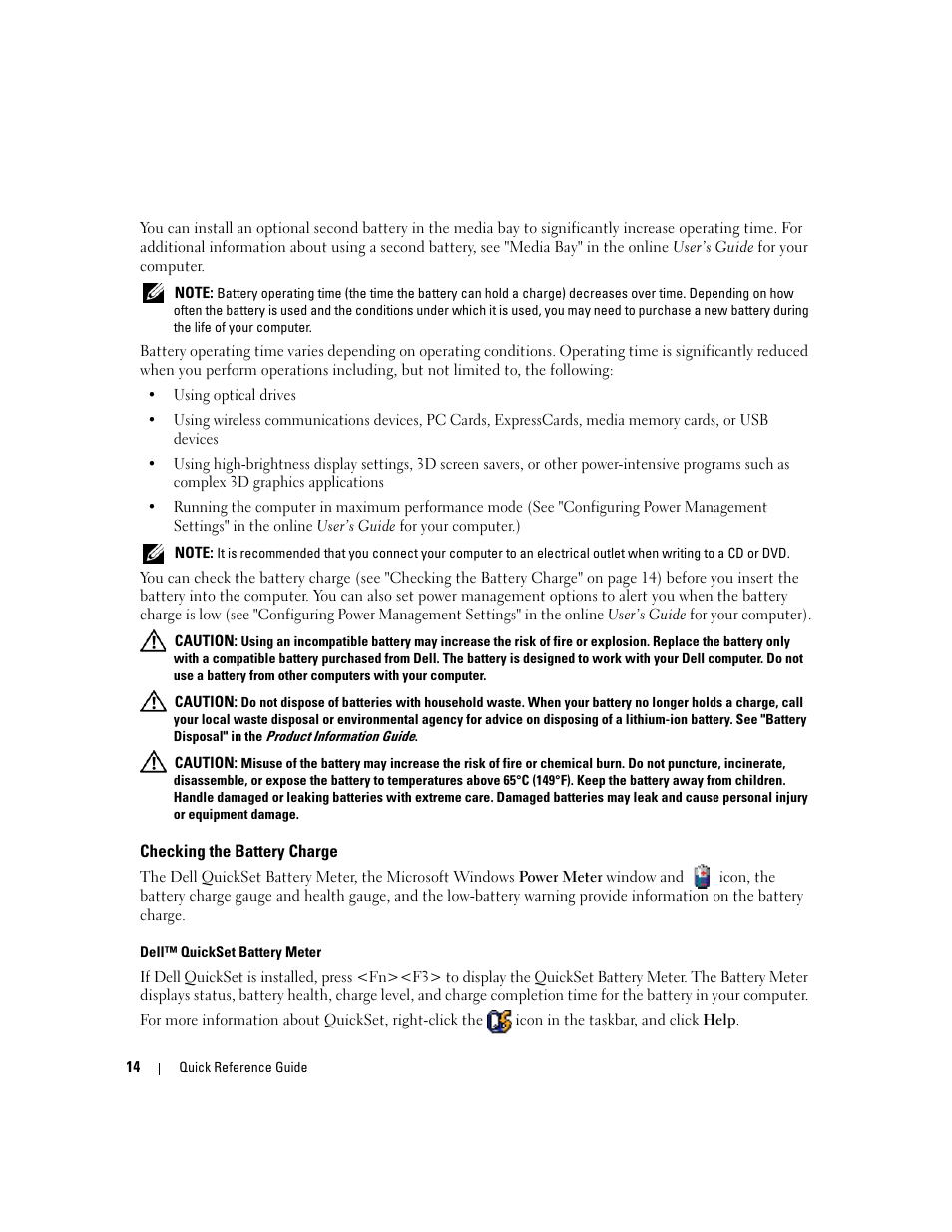Checking the battery charge | Dell Latitude D620 ATG User Manual | Page 14 / 144