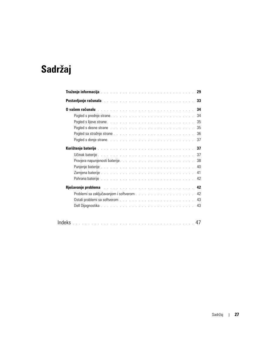 Sadržaj, Indeks | Dell Latitude D620 ATG User Manual | Page 27 / 144